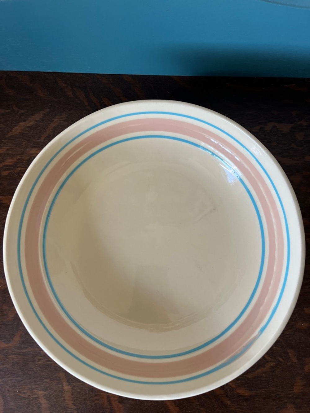 Vintage McCoy Serving Bowl with Pink and Blue Banding
